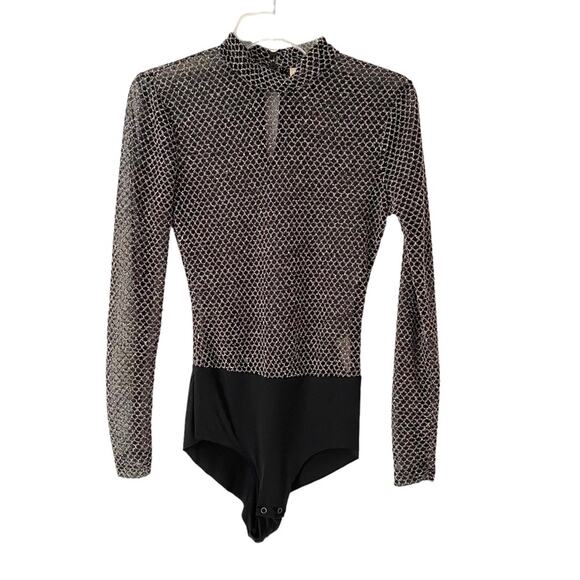 L’Agence Nico Fishnet Sheer Bodysuit Black Silver size small - Picture 4 of 10